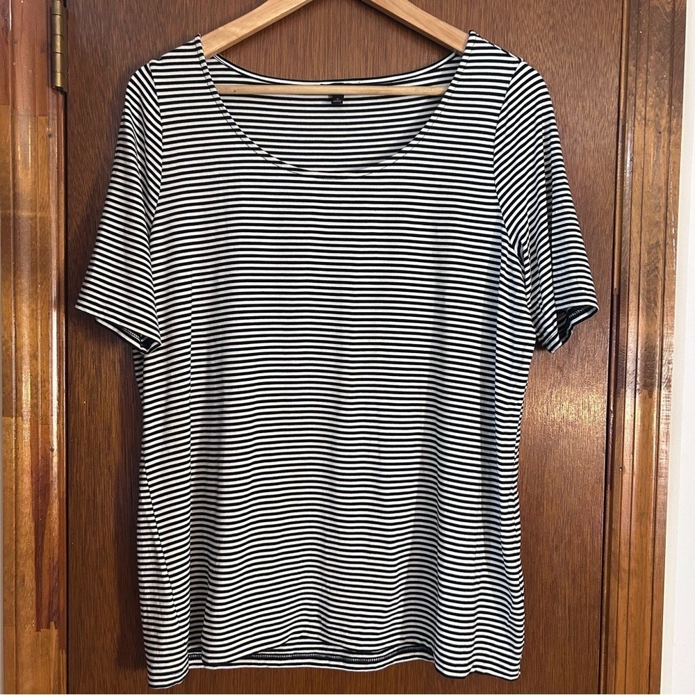 Talbots Plus Striped Scoop Neck Tee Black White Size X